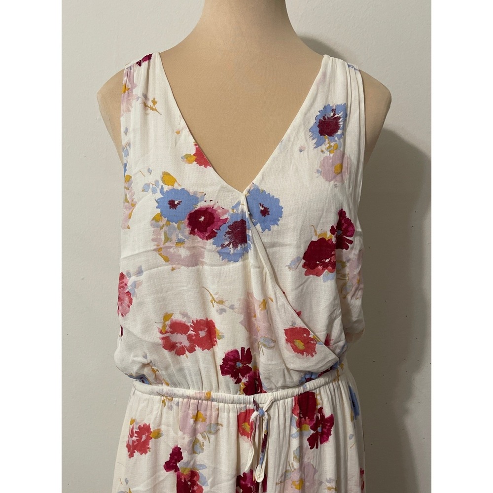 Lucky Brand Floral Midi Dress Large White Red Blue Cottagecore Boho Casual - Picture 3 of 10